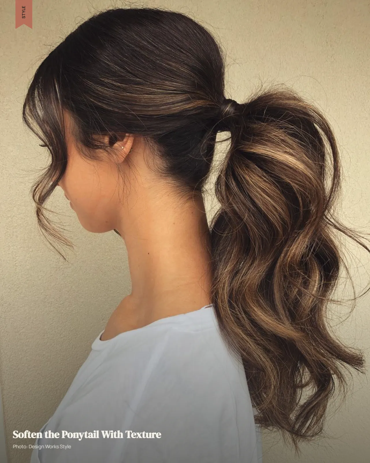 Textured ponytail with loose face-framing pieces and natural movement