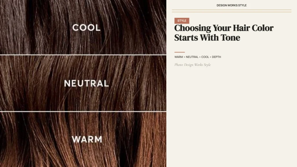 Three brunette hair colors showing warm, neutral, and cool tones