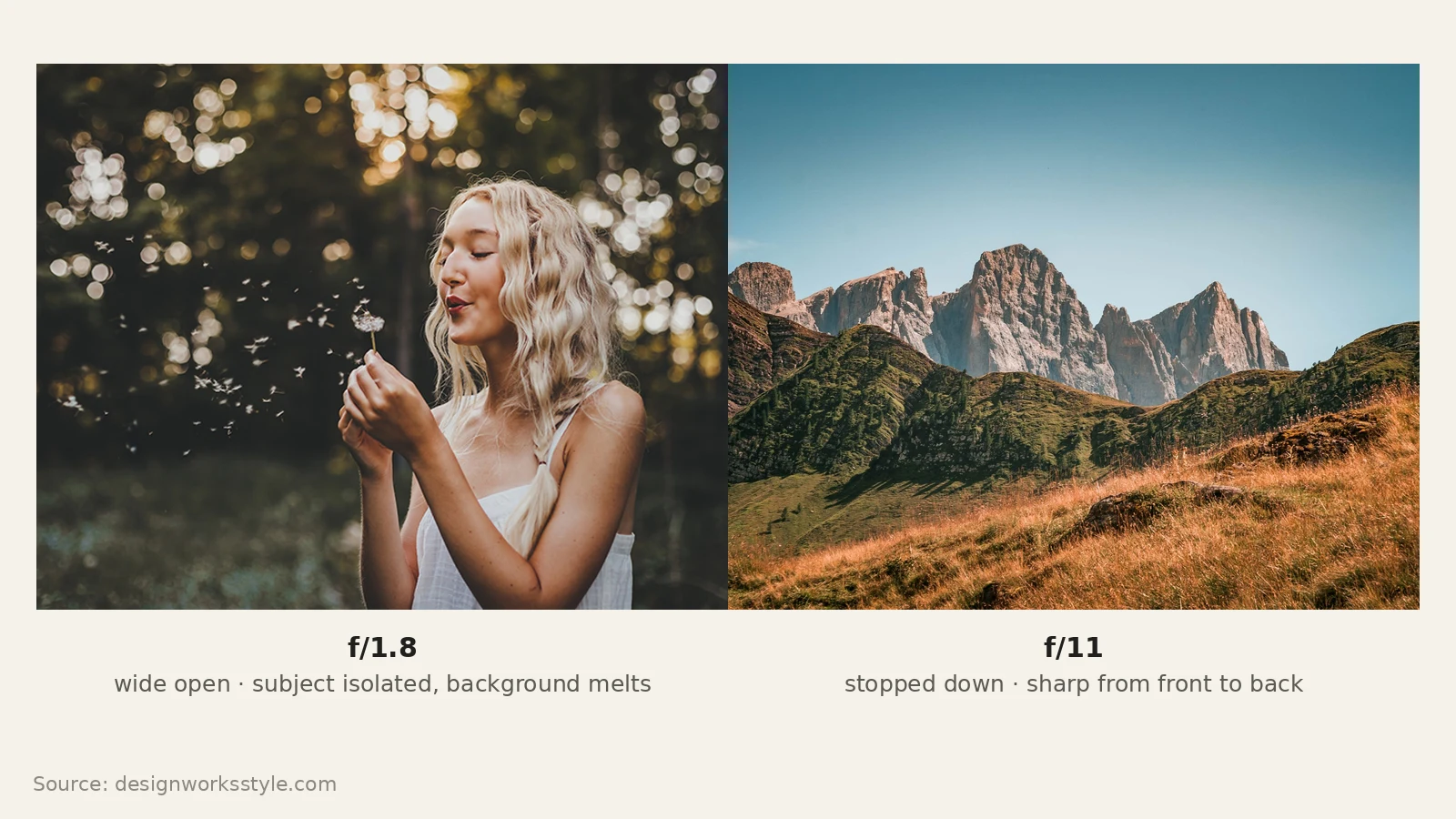 Comparison of shallow versus deep depth of field in two photos