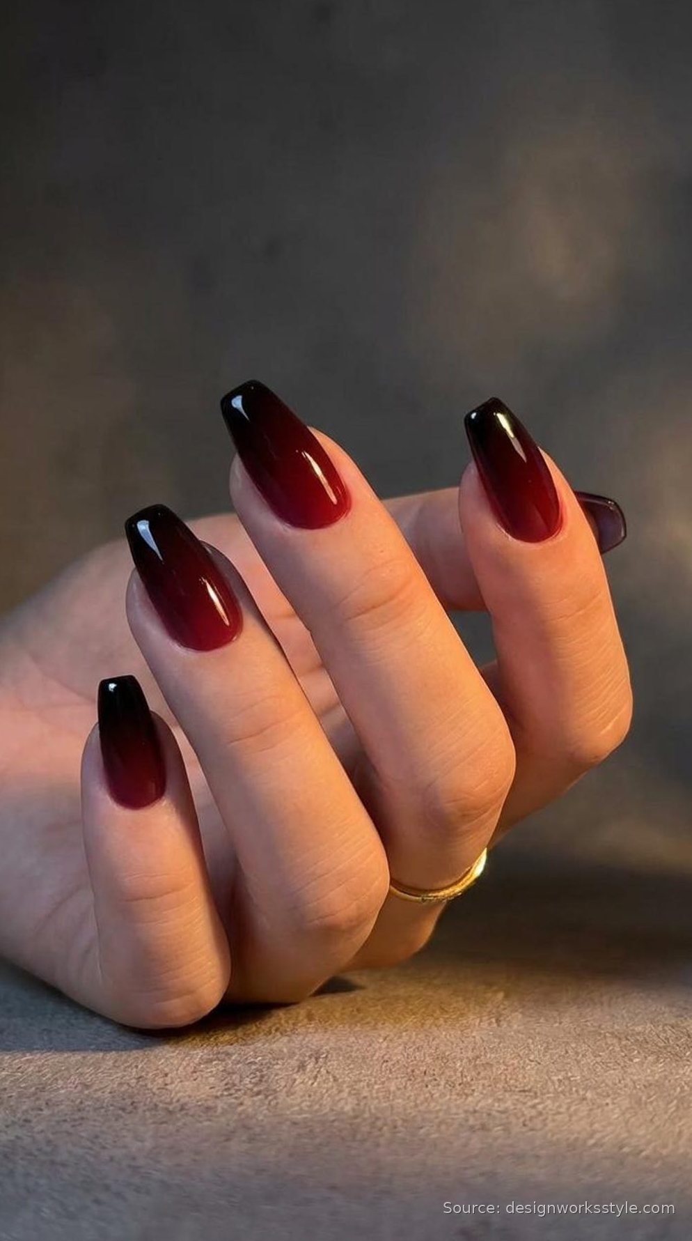 Black to cherry ombre coffin nails