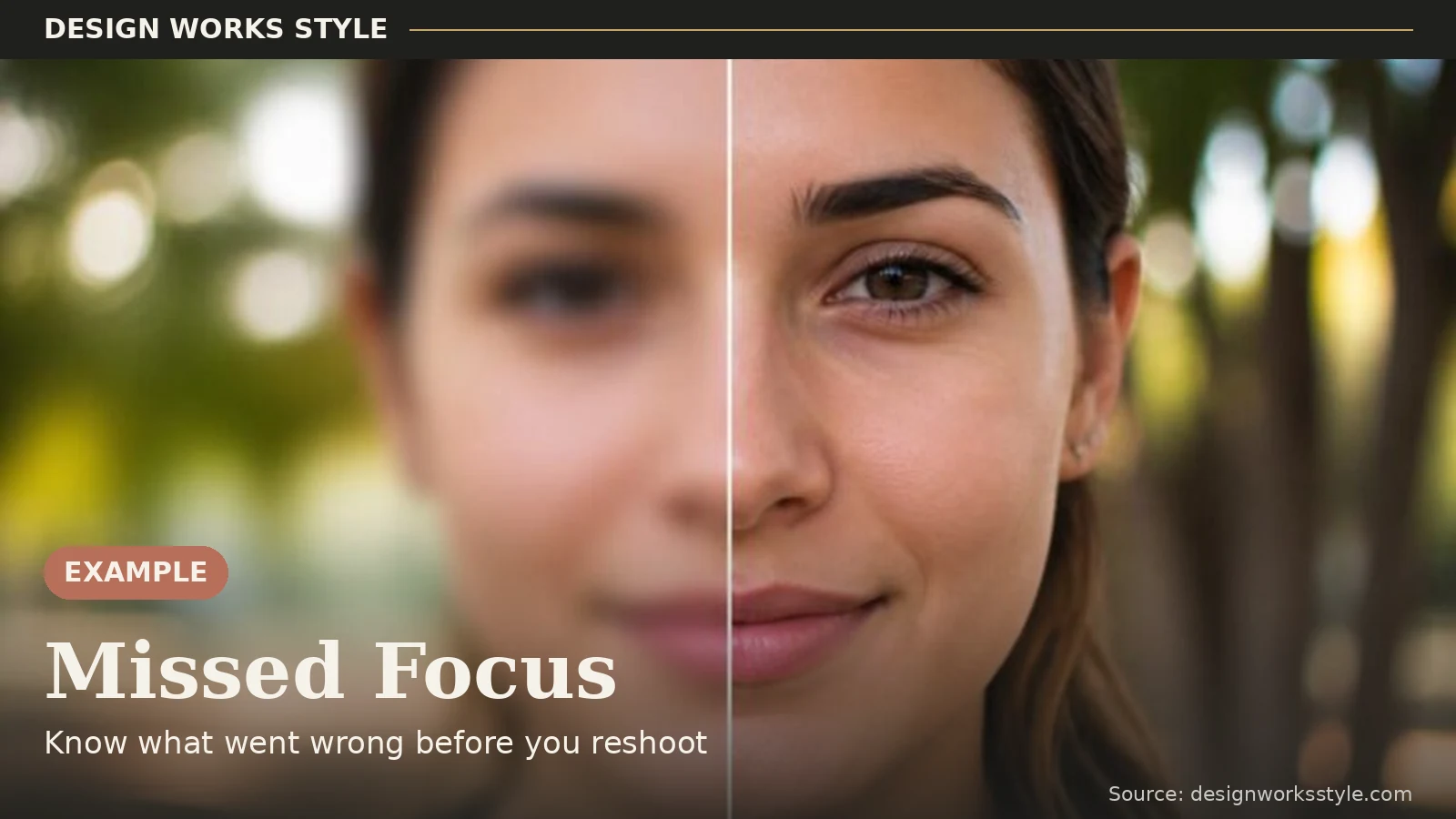 Split comparison of a blurry portrait versus the same portrait in sharp focus