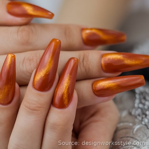 Burnt orange magnetic cat eye nails