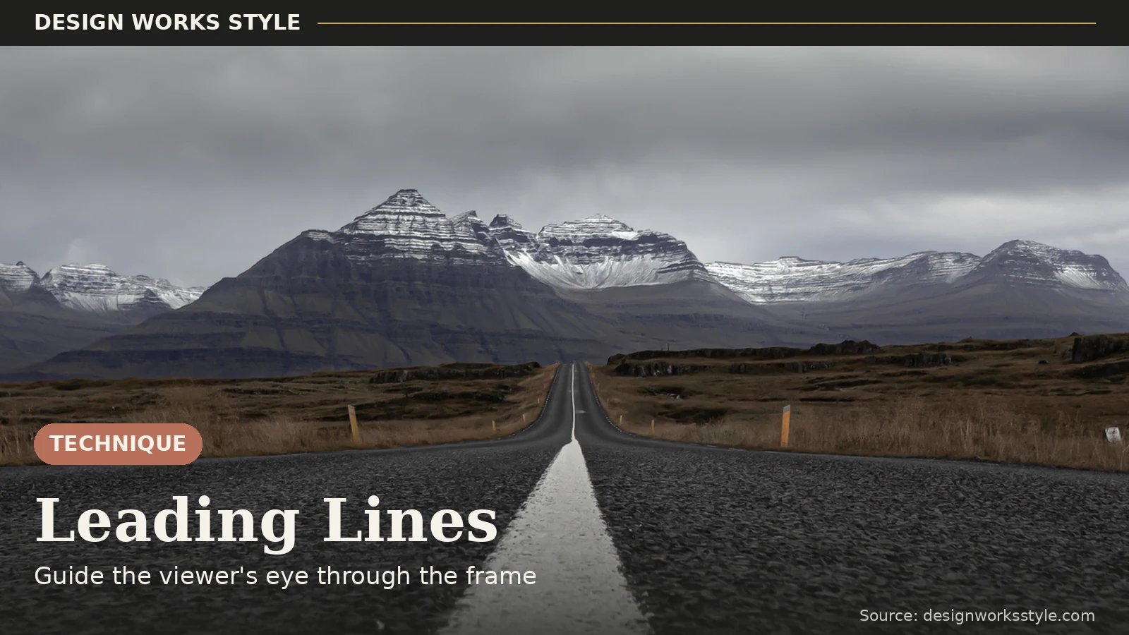 Winding road through hills demonstrating leading lines in composition