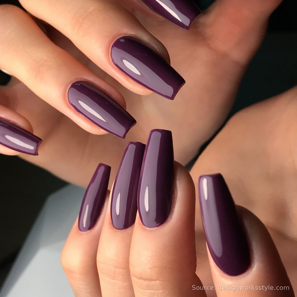 Deep plum coffin nails glossy