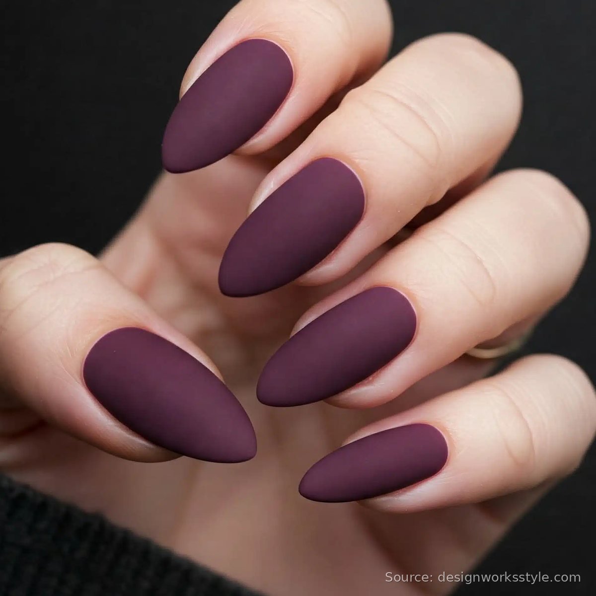 Matte deep plum November nails on almond shape