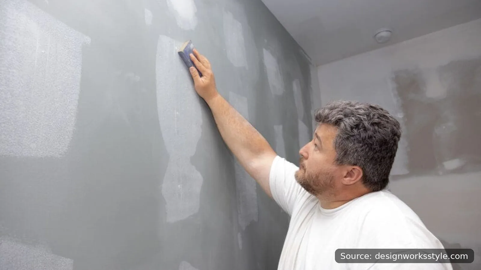 Sanding dried joint compound smooth before painting