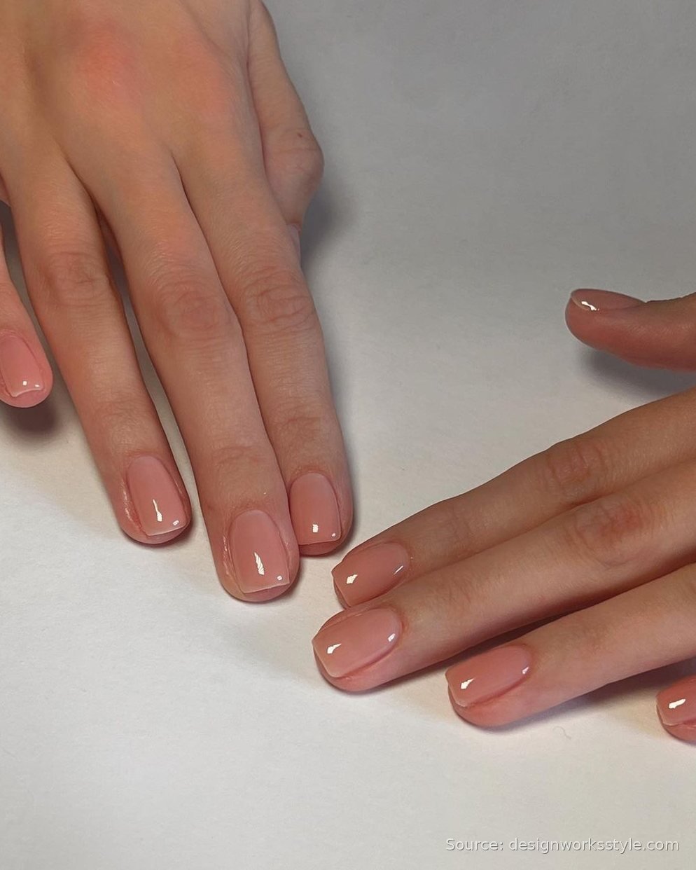 Fresh chip-free glossy nude manicure that looks newly done