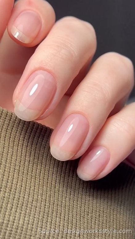 Glossy bare natural nails with clear polish