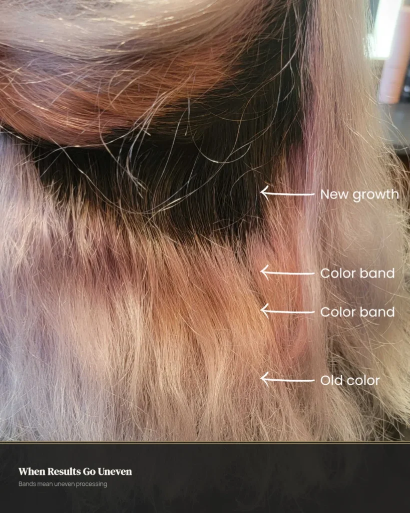 Uneven hair gloss result with visible banding