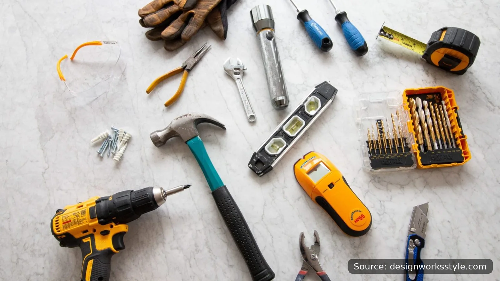 Essential DIY home repair tools: drill, hammer, wrenches, and screwdrivers