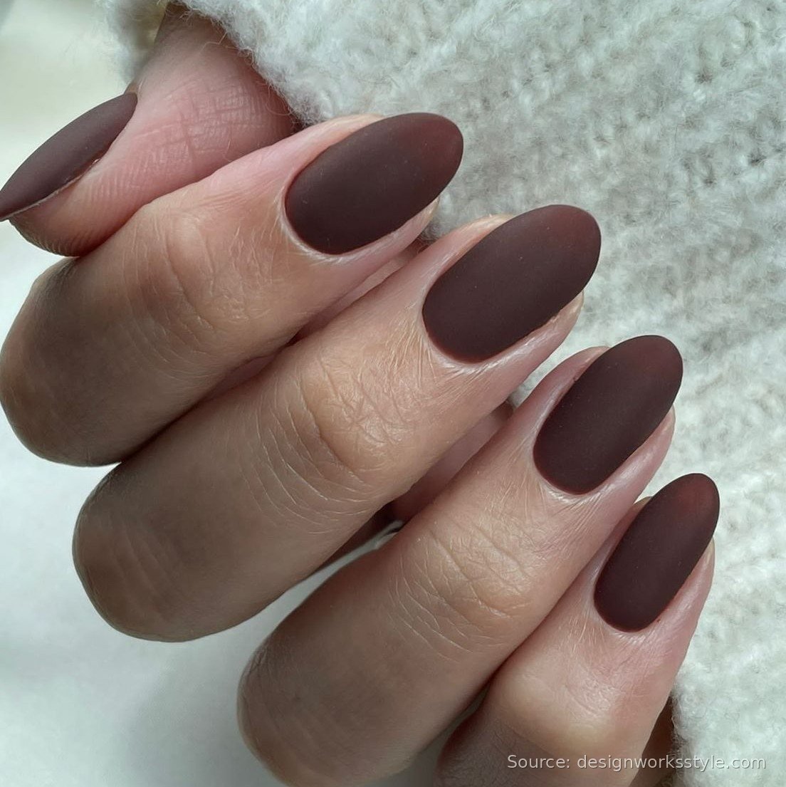 Matte chocolate brown nails on almond shape