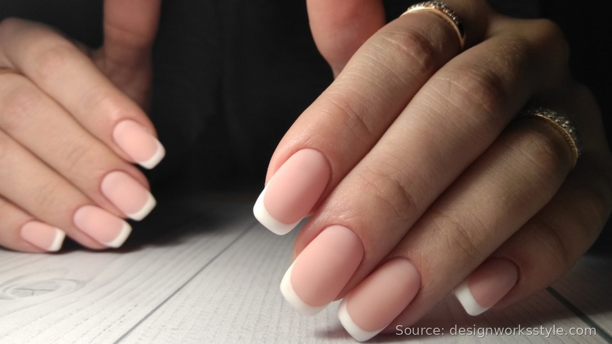 Matte French tip nails with soft pink base and white tips