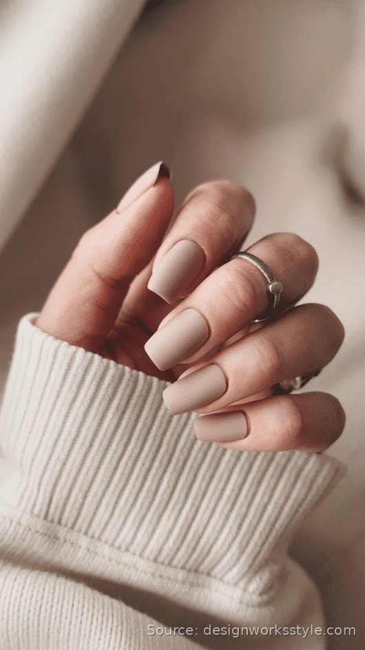 Matte taupe neutral nails on short square nails