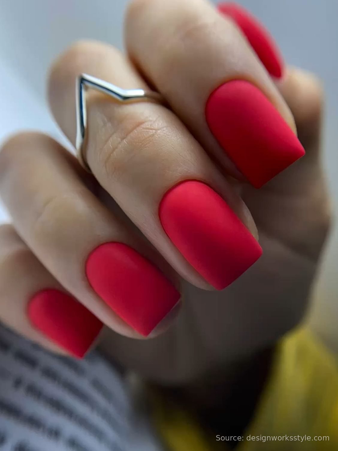 Matte cherry red fall nails on square nails