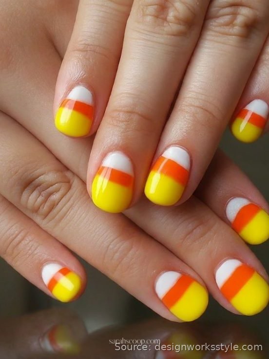 Candy corn striped French tip nails