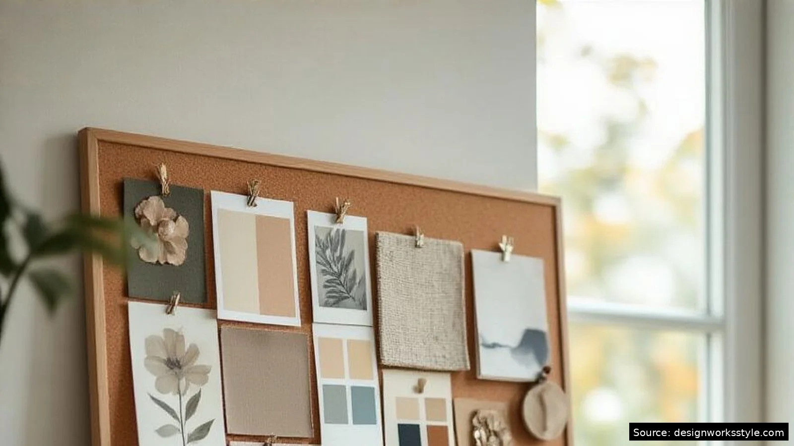 Collection of inspirational images, fabric swatches, and color samples for a mood board