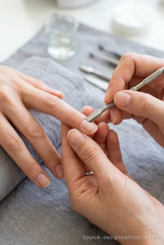 Nail prep in action with a cuticle pusher tool for longer lasting polish