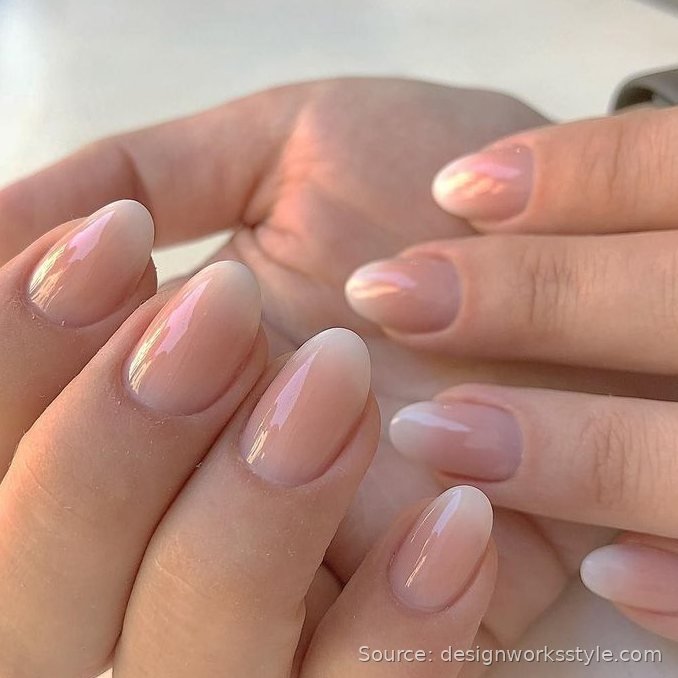 Nude to white ombre nails with natural finish