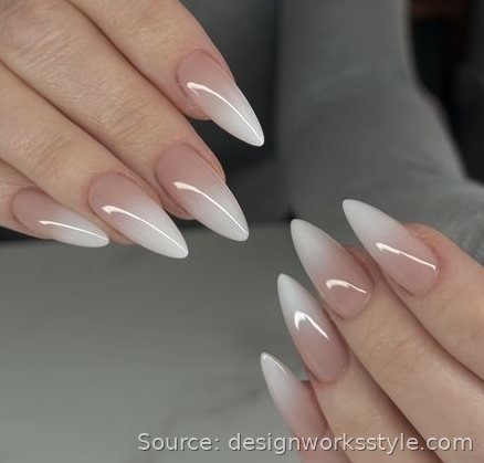 Nude to white ombre French fade nails on almond shape