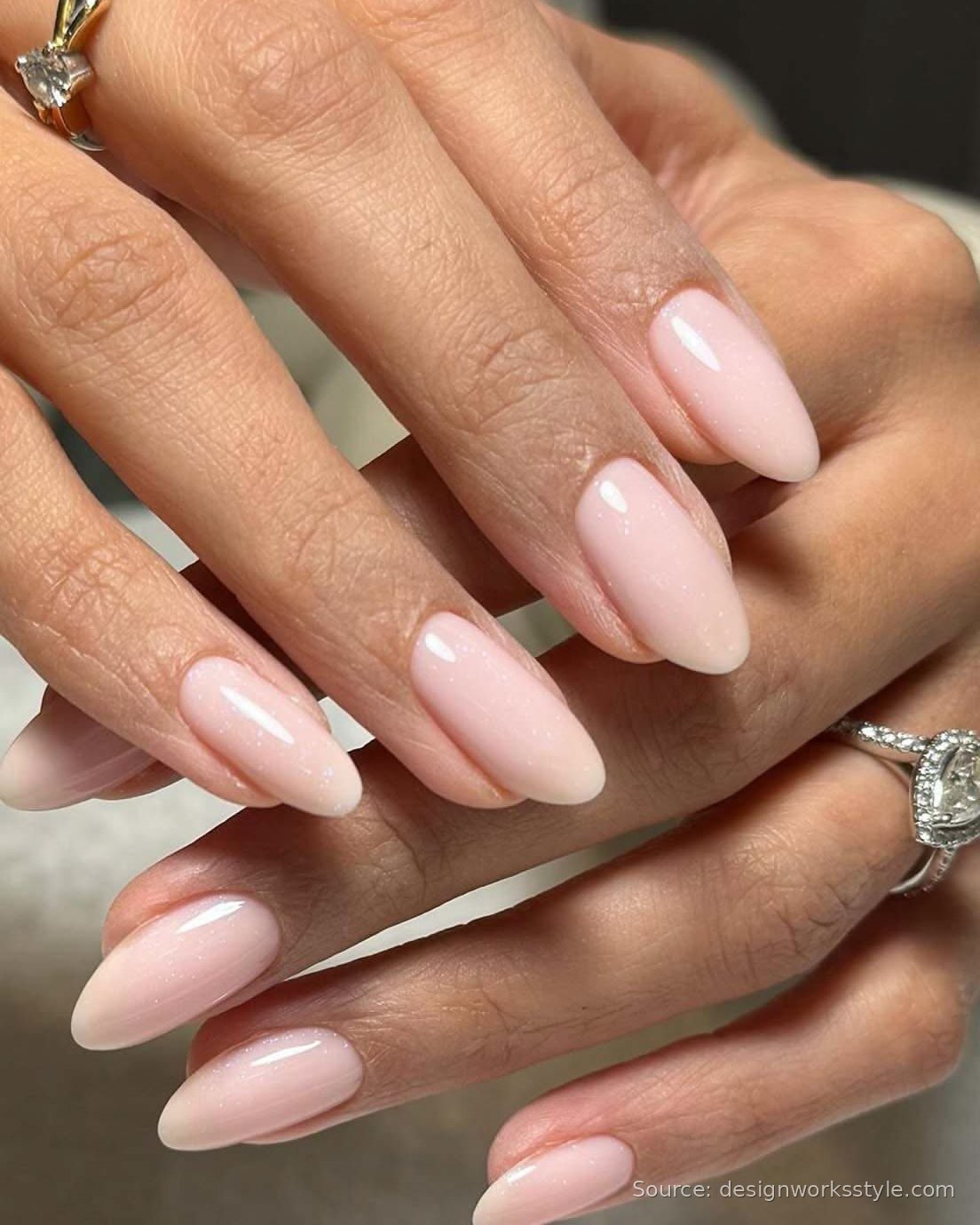 Perfect nude manicure on almond shaped nails