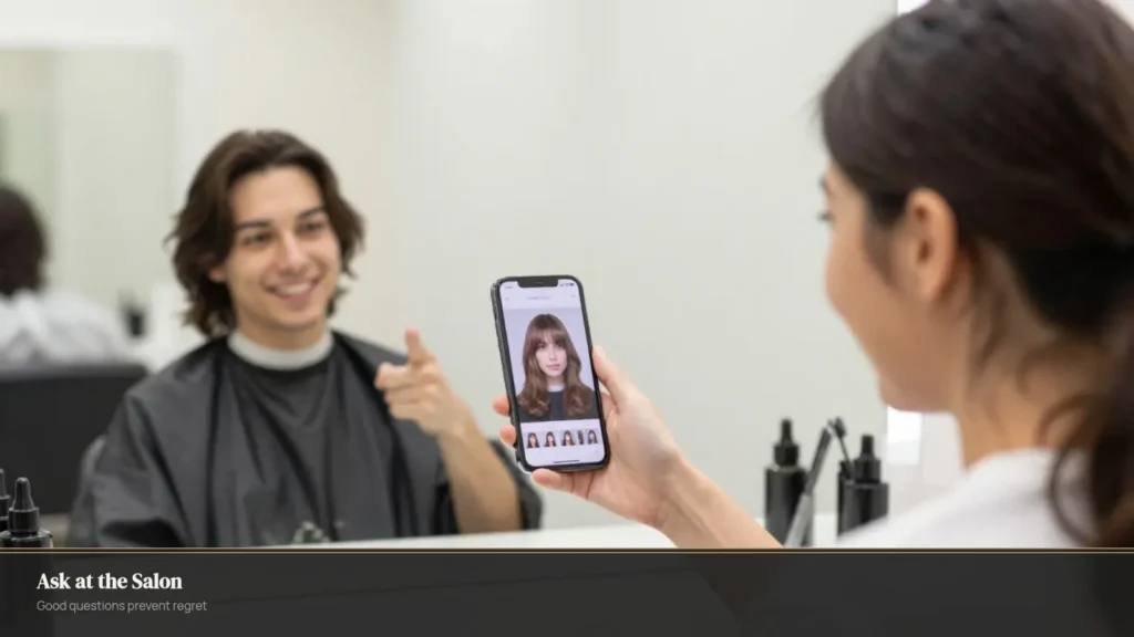 Woman discussing perm questions with hair stylist