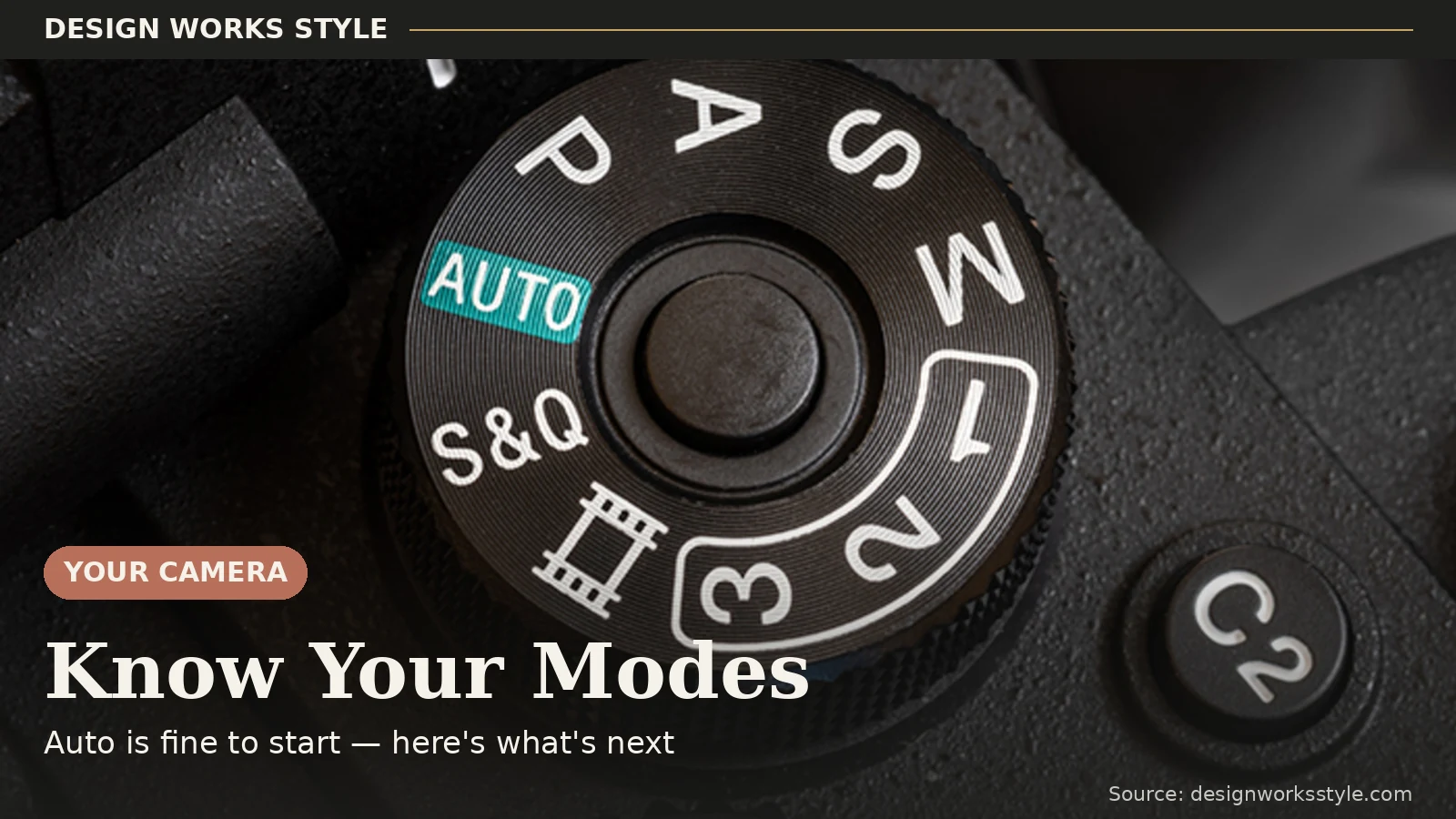 Close-up of a camera mode dial showing shooting modes