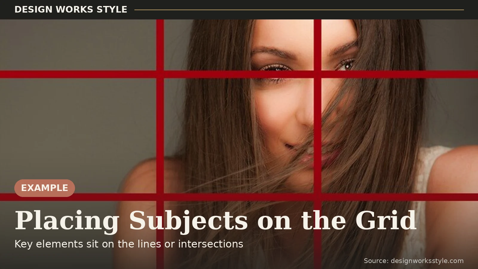 Photo with rule-of-thirds grid lines showing subject placement on intersections