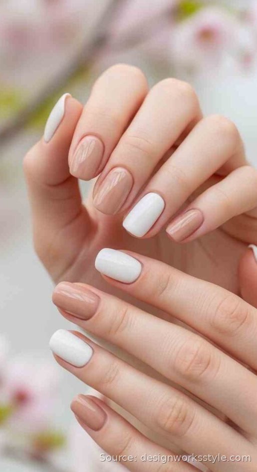 Two tone nude and white simple nails