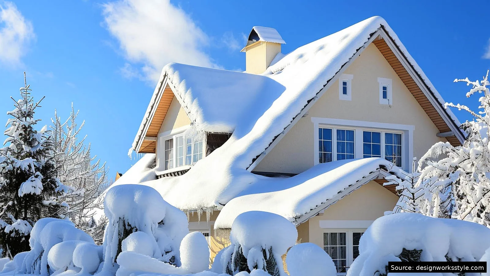 House roof in winter with snow, showing why winter home preparation matters